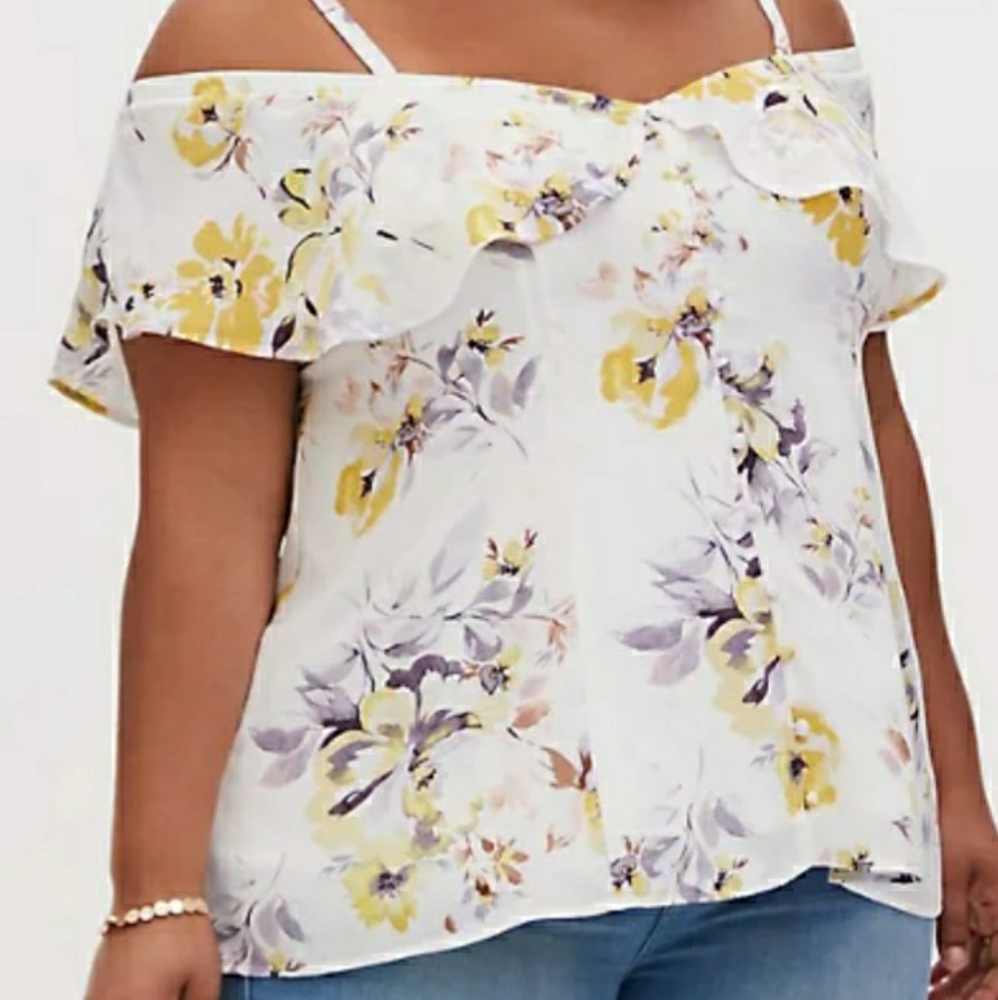 Torrid White Floral Fit & Flare Cold Shoulder